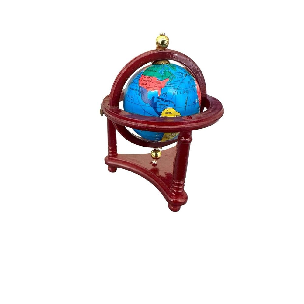 Dollhouse 1:12 Rolling World Globe with Wooden Stand Miniature Furniture Red - Picture 2 of 6